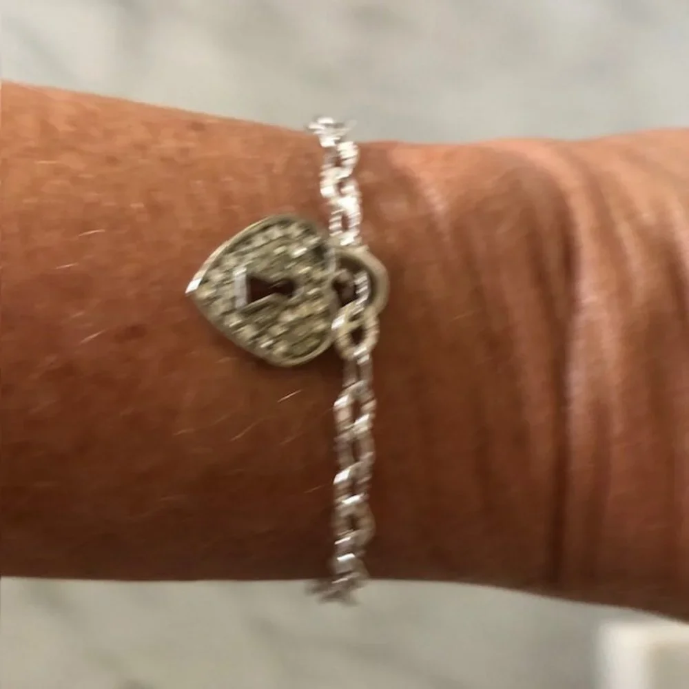 PIERCING PAGODA Italian Silver Bracelet Heart Keyhole Rhinestone Charm